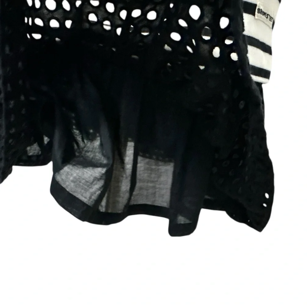 KATE SPADE Broome Street Womens Eyelet Stripe Dress Sz XS Black White Boat Neck